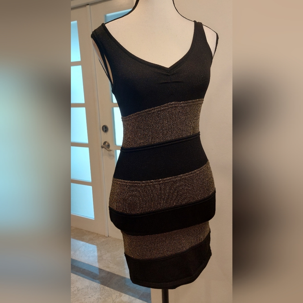 Forever 21 Black and Gold Striped Dress